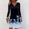 Women's Long-sleeved Casual Midi Dresses V-Neck Print  Casual Dress