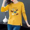 Women's 100% Cotton Long-Sleeve Printed Split T-Shirt, Round Neck, Loose Fit for Spring and Summer