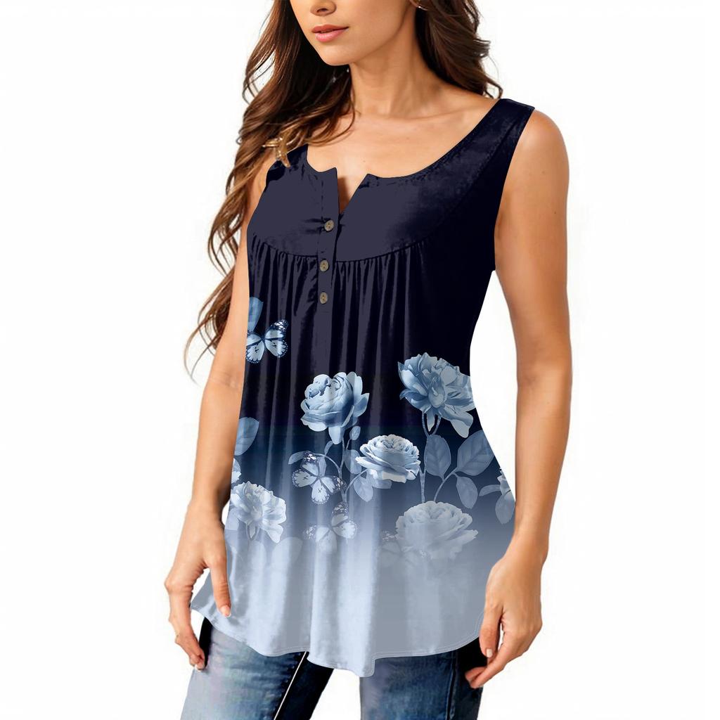 Женская мода, однотонная плиссированная повседневная футболка без рукавов, жилет на пуговицах, топ