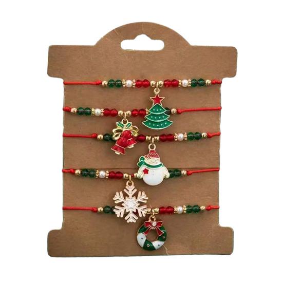Рождественские браслеты из бусин ручной работы из полимерной глины, эластичные браслеты оптом, белые, красные, зеленые, дружба, праздничные украшения, подарок для женщин, девушек