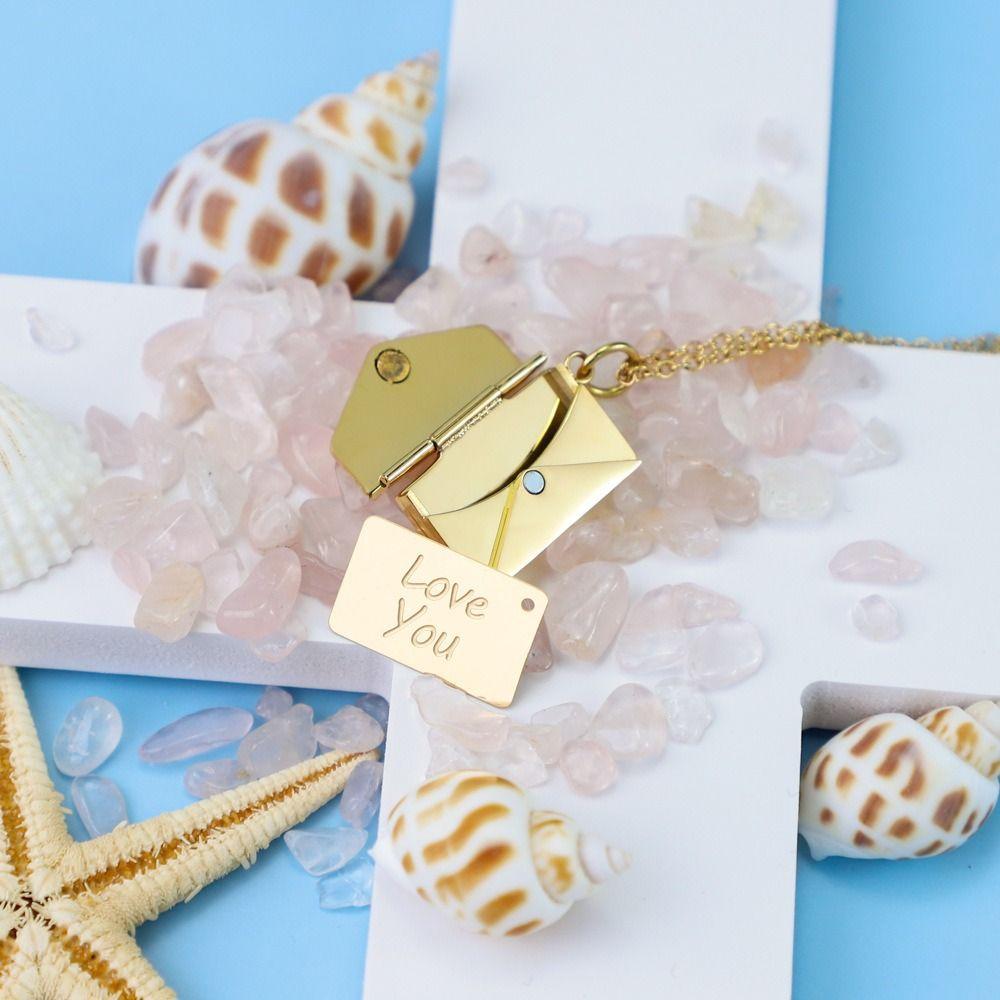 Heart Envelope Necklace Openable Lovers Choker Necklace Simple Pendant Sweater Chain Girls