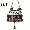 Decorative Skull Doorbell Halloween Cute Witch Hat Ghost Door Sign, Wooden Hanging Decoration, Pink Sign Pendants for Indoor Outdoor Home Wall