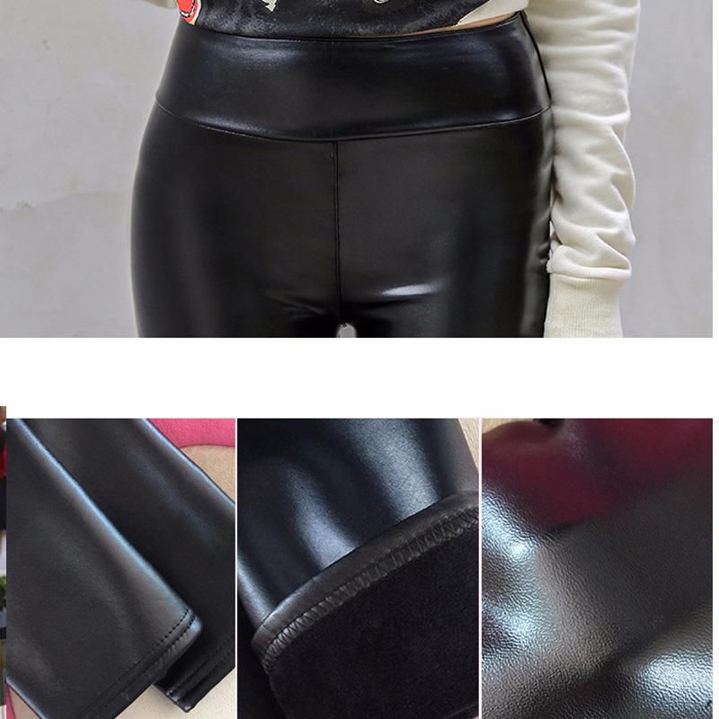 Кожаные брюки, утепленные леггинсы из искусственной кожи большого размера с высокой талией, бархатные теплые брюки с высокой талией, S ~ 3XL