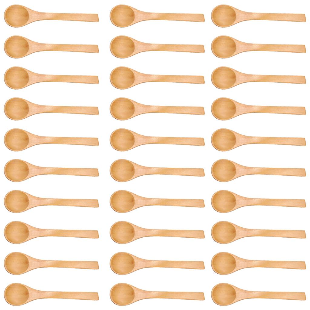 30pcs Mini Natural Wooden Children Spoon Kitchen Condiment Tool