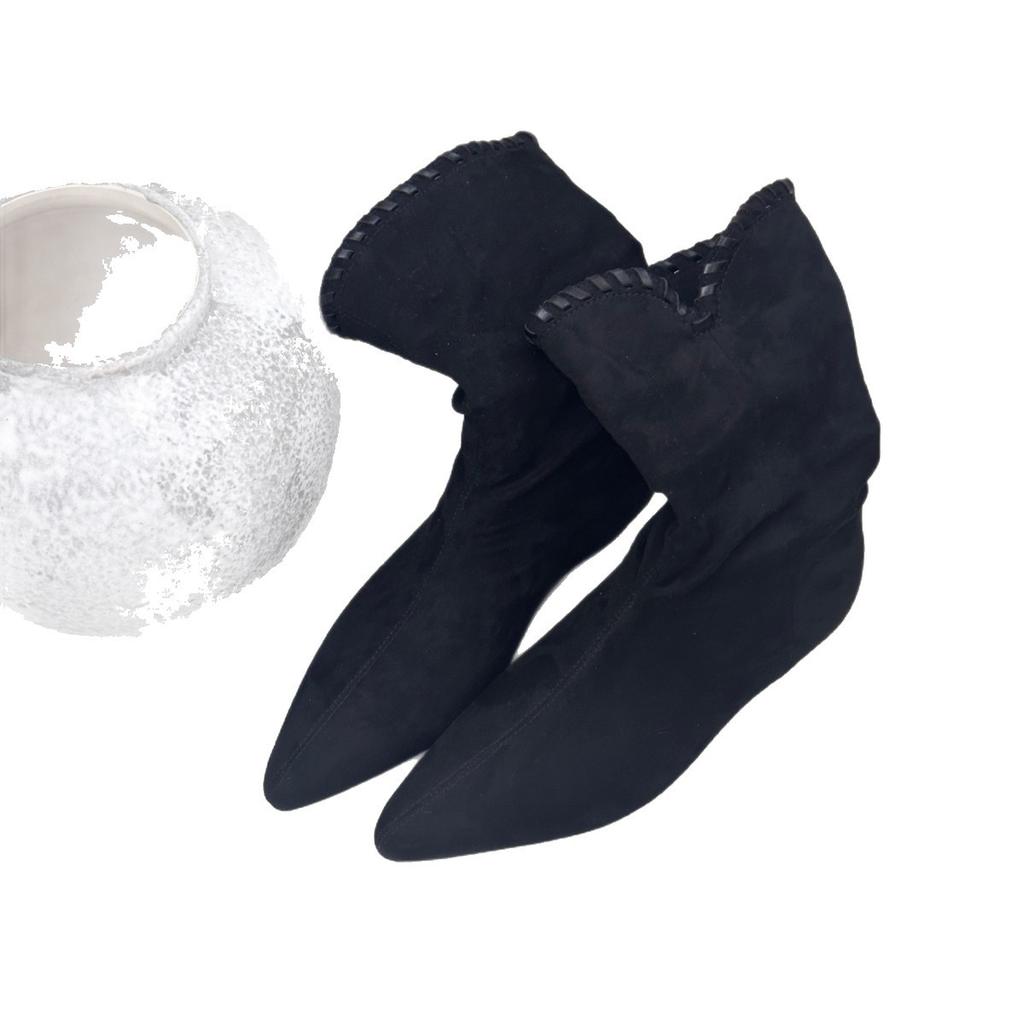 2025 новые взрывные ботинки интернет-знаменитости в стиле ретро из замши с острым носком на низком каблуке, плиссированные ботинки средней длины, модные повседневные женские ботинки в западном стиле