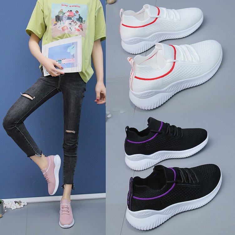 Running Shoes Women's Internet Celebrity Casual Sports Shoes Breathable Fly-woven Mesh Women's Shoes Single Shoes