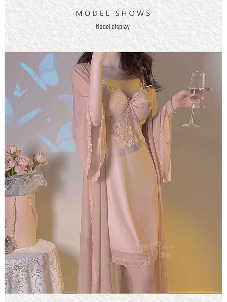 Элегантная ночная сорочка на косточках с нагрудными вкладышами и комплект с халатом для женщин