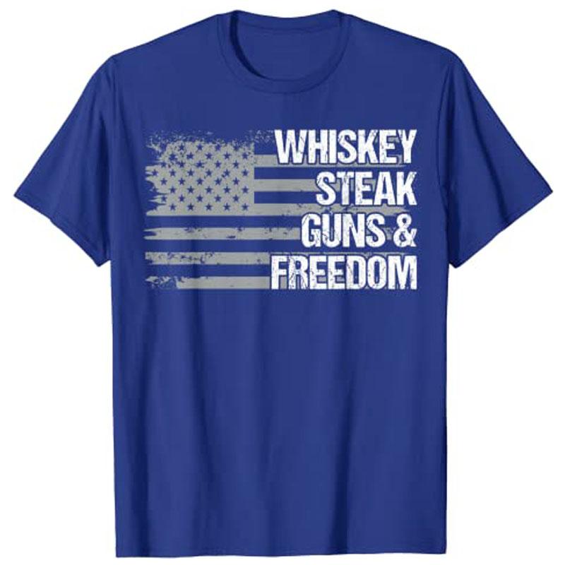 Dad Grandpa Veteran US Flag Whiskey Steak Guns Freedom TShirt Customized Products Unisexs Fashion Fathers Day Novelty Gift Tees