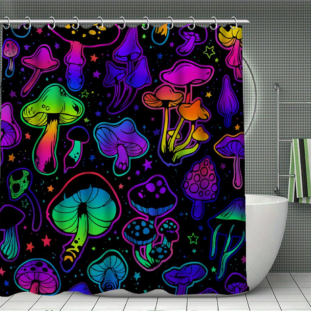 Деревенская шторка для душа в стиле фермерского дома, 3D-печать, полиэстер, водонепроницаемая, дизайн с грибами и полевыми цветами, с 12 крючками, аксессуары для ванной комнаты