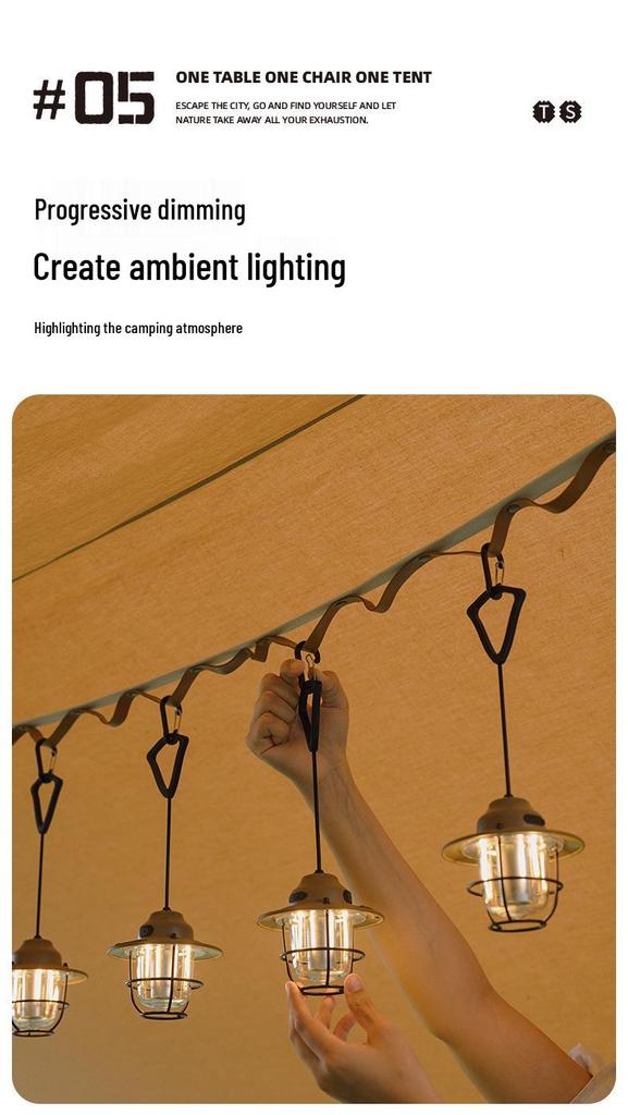 Retro Waterproof Pine Cone Camping Lamp with Tent Atmosphere & Night Light, Handheld Charging & Long Battery Life