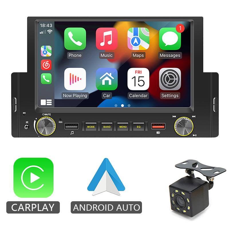 Автомобильное радио Hippcron, 1din CarPlay, Android Auto, Bluetooth, мультимедийное видео, MP5-плеер, 6,2-дюймовый сенсорный экран с пультом дистанционного управления