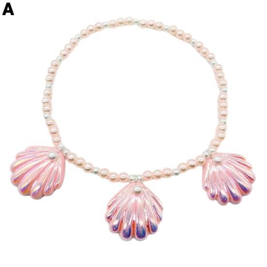 1 комплект, розовый с ожерельем, комплект ювелирных изделий в форме русалки, браслет из искусственного жемчуга, зажим для ушей, экологически чистое ожерелье из ракушки