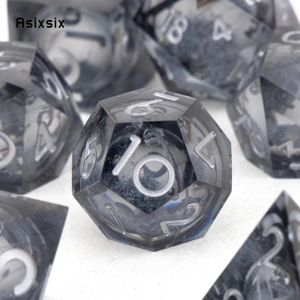 7 шт., черная смола, струящийся песок, белый номер, острые края, многогранные кости, подходящие для ролевой настольной игры