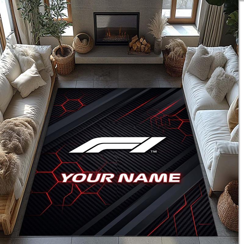 F1 Crystal Velvet Rug, Custom Name Text Personalized Non‑Slip Floor Mat for Home Decor Gift