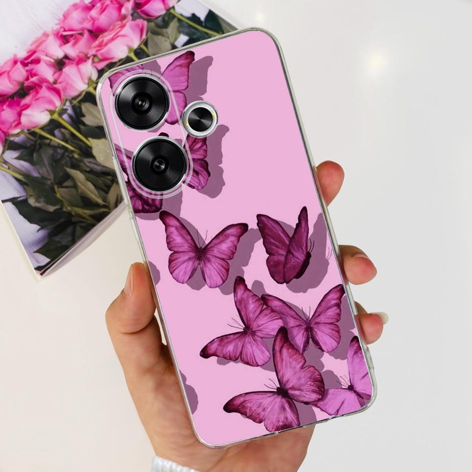 Flower Butterfly Women Fashion Back Cover For Xiaomi Redmi Turbo 3 Phone Funda Transparent Soft TPU Silicone Coque For Poco F6