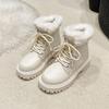Snow Boots for Women Female Shoes Winter Footwear Boots-Women Plush Round Toe Flat Heel Leather Lolita Ladies Med 2024 Fur