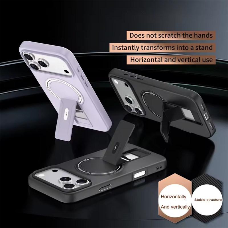 Роскошный складной чехол-подставка для Magsafe зарядки телефона для iPhone 17 Air 16E 15 14 13 12 11 Pro Max Plus Матовый чехол-бампер с подставкой Магнитный чехол