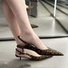 Sexy Women's Low Heel Pointed Toe Pumps Leopard Print Kitten Heel Sandals Open Toe High Heels Shoes