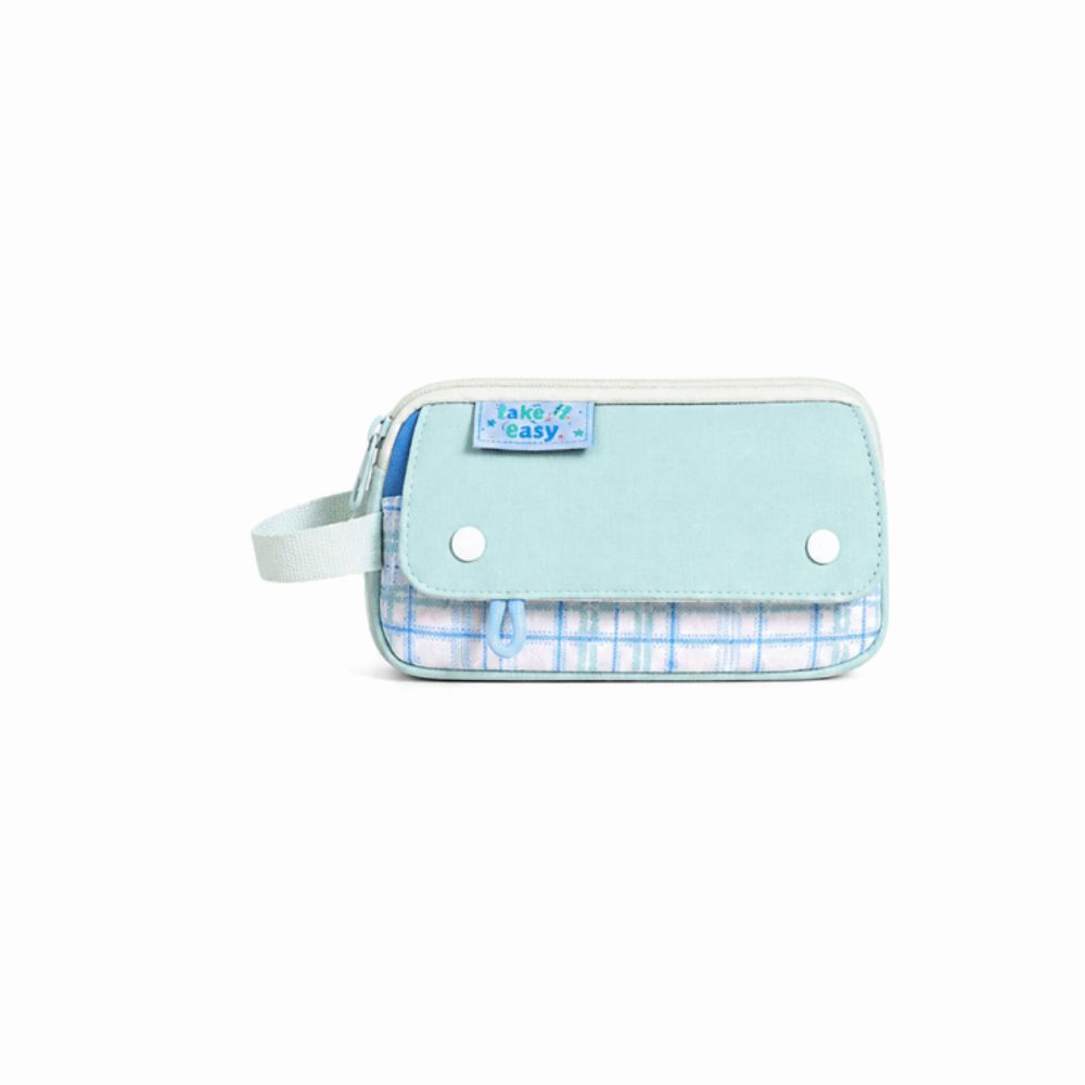 Simple Plaid Style Pencil Case Large Capacity Stationery Organizer Handheld Pen Bag Gifts