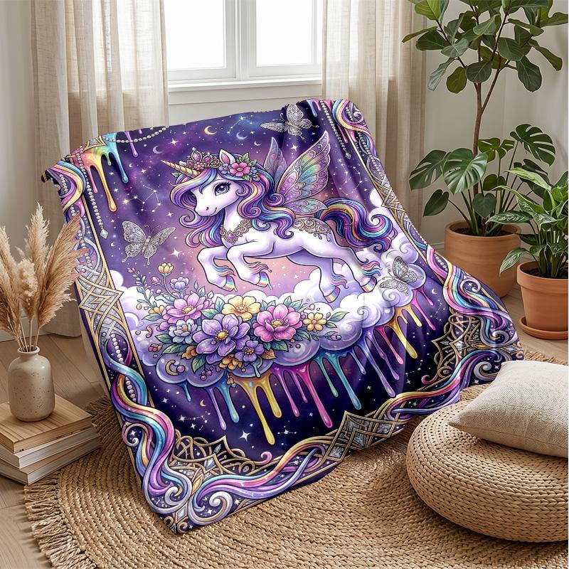 Fairy Winged Unicat Theme blanket Lightweight Warm Flannel Blanket Decorative Throw Blanket for Home Decoration
