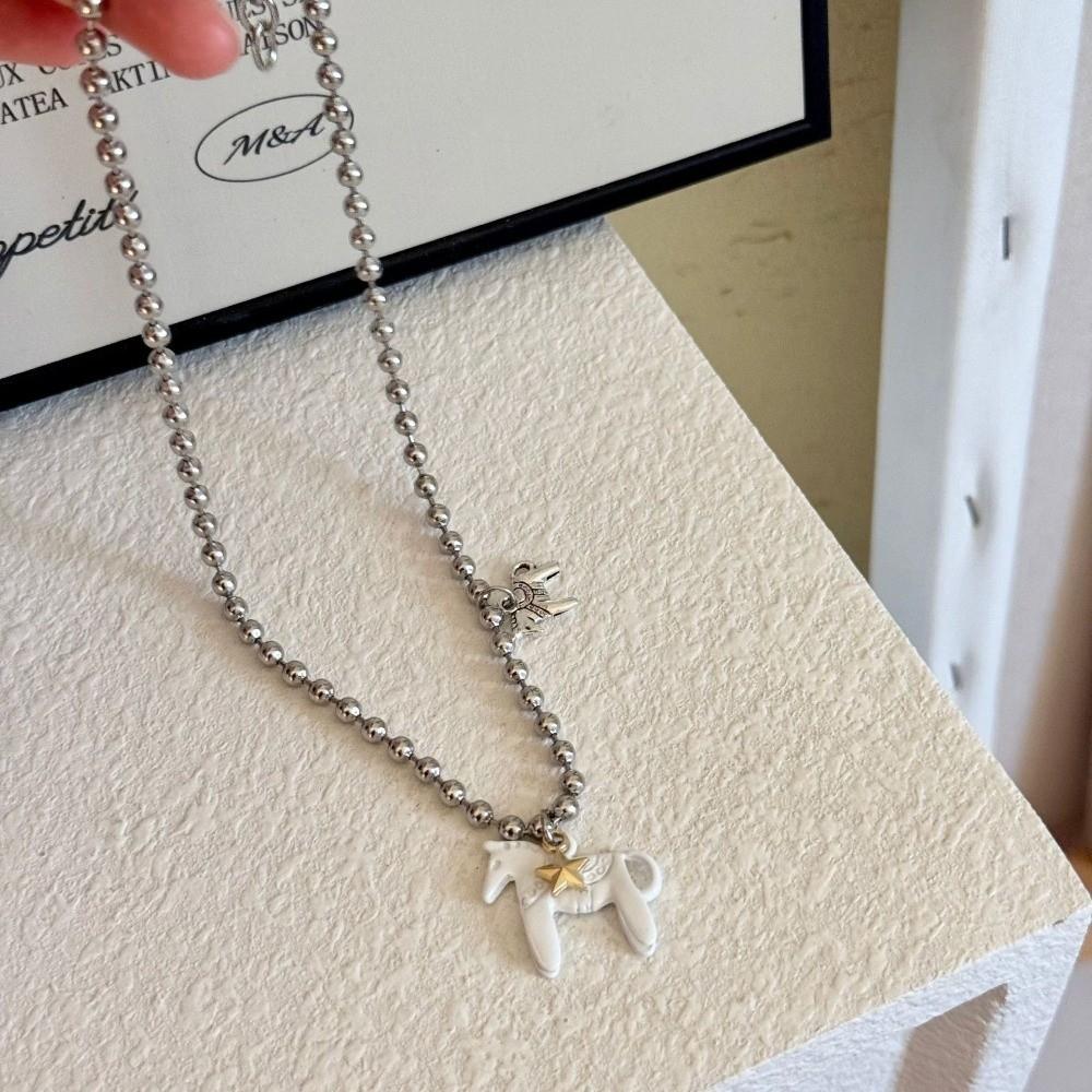 Funny Enamel Colt Horse Pendant Necklace Sweet Collarbone Chain Necklace Decoration