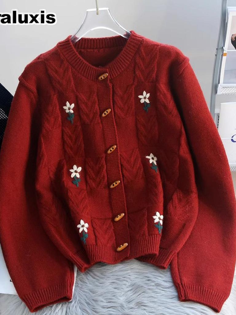 Винтажный вязаный кардиган с ручной вышивкой и макраме для женщин, осенний, новый стиль, свободный, плотный, ленивый стиль