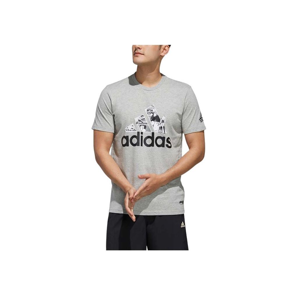 adidas Tsubasa Skin-Friendly Удобная мягкая футболка с коротким рукавом для мужчин, топы, средне-серый, с рисунком в виде цветка камня FJ6229