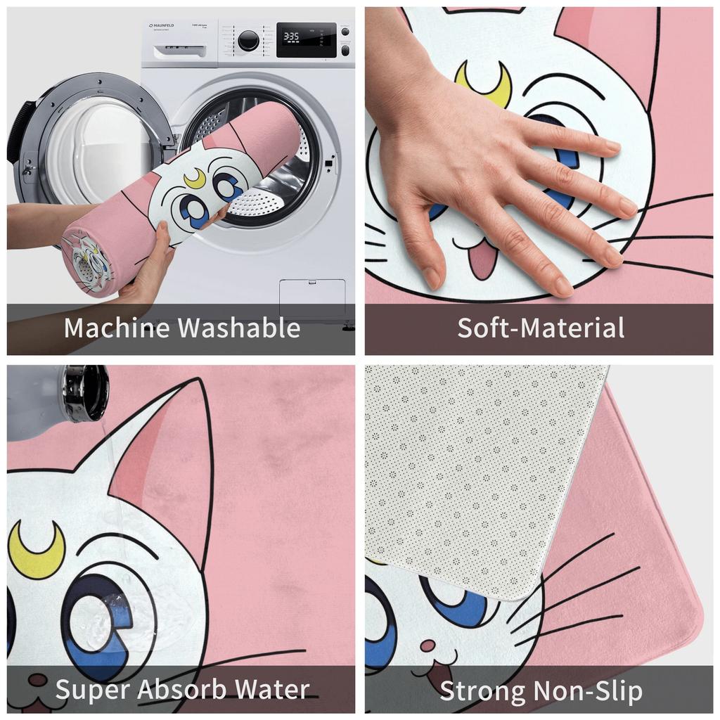 Anime Sailors Moons Luna Cat Doormat Non-Slip Entrance Bath Kitchen Floor Door Mat Bedroom Balcony Carpet Rug