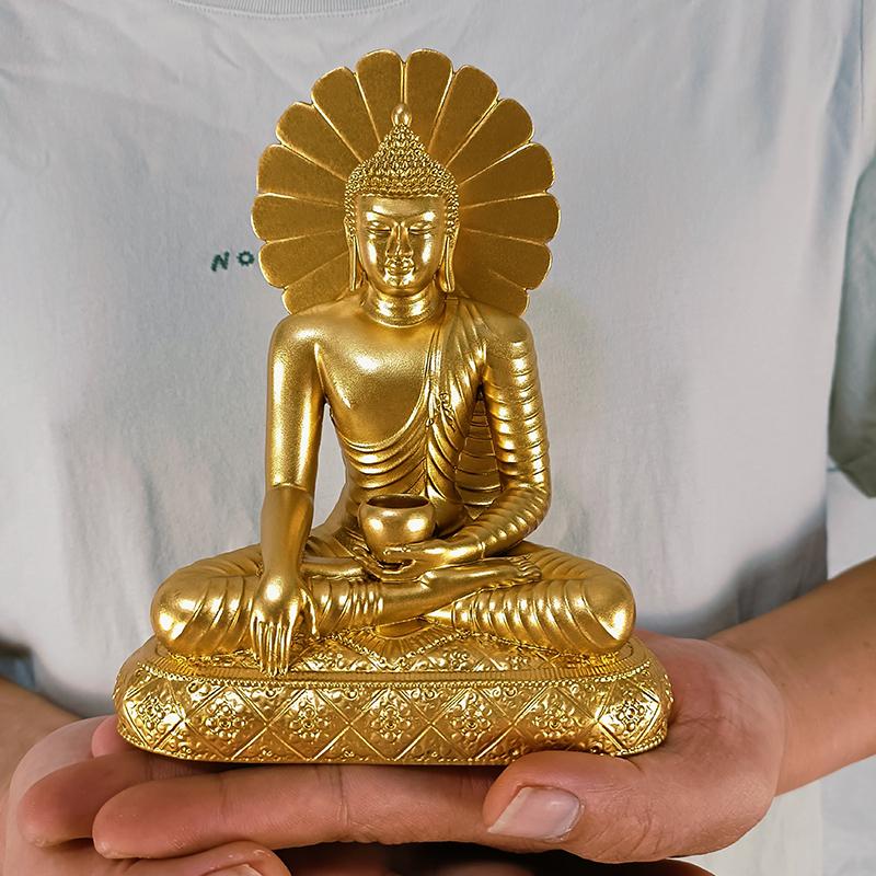 Золотые статуи Будды Шакьямуни, статуэтки, украшения, изделия из смолы, скульптура Будды для медитации в стиле фэн-шуй, украшение для дома и офиса