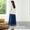 Xiaoxiangfeng contrasting color V-neck exquisite embroidery temperament, slimming down Tencel cool short-sleeved shirt