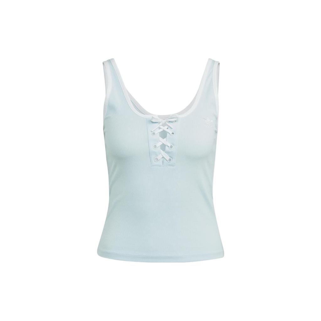 Adidas Originals Three Leaves Hot Girl Lace-Up Series 2022 Spring Autumn Sleeveless Breathable Fitted Straight Tube Tank Top Women Tops Blue HK5061
