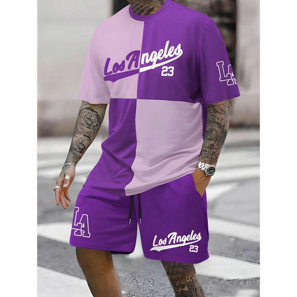 Простой новый летний мужской костюм с 3D-принтом и буквами, шорты с короткими рукавами, простая футболка с такими же принтованными шортами, комплект из двух предметов