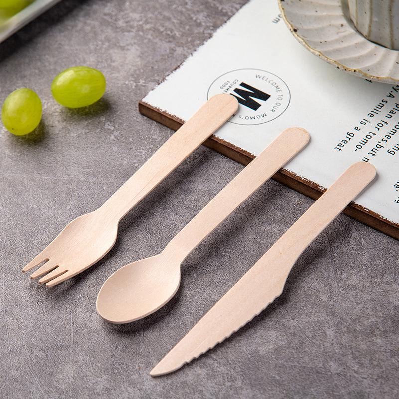 100pcs Disposable Wooden Spoon Knife Forks Biodegradable EcoFriendly Tableware Western Dessert Ice Cream Scoop for Party Picnic