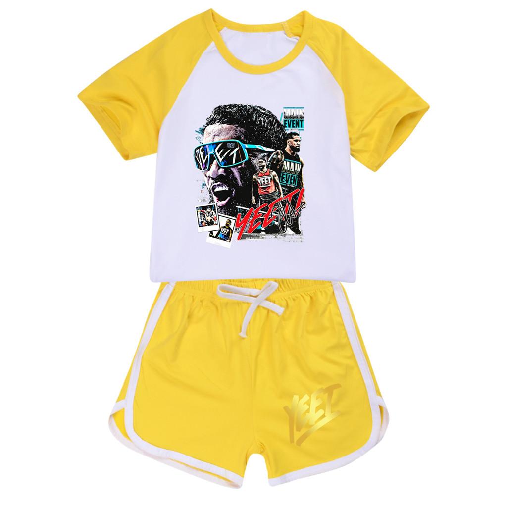 5886 Kids Boys Girls Yeet Print Tracksuit Top Shorts Sets