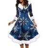 Women's Fashion V-neck Casual Fit Christmas Print Party Long Sleeve Dress