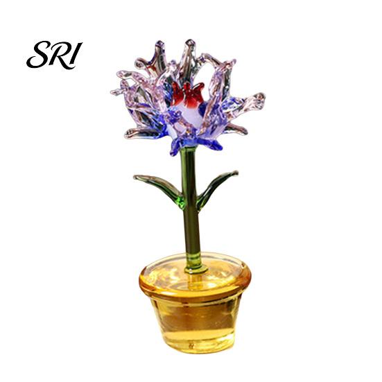 Elegant Mini Flower Design Handcraft Glass Flowers Figurines Hand Blown Potted Desktop Decoration Ornament Collectible Floral Gifts for Mother's