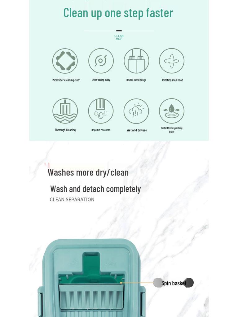 Hands-Free Flat Mop: Dual-Use Scratch-Off Design for Easy, Efficient Cleaning with Bucket.