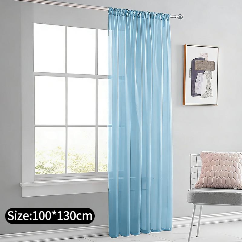 Light Blue Solid Sheer Voile Window Curtain Transparent Light Filtering Drape Soft Breathable For Bedroom Living Room Home Decor