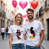 MINISO Disney Mickey and Minnie Print Couples T-shirt For Men Women Cotton Short Sleeve O-neck Tees Summer Casual Oversized Tops