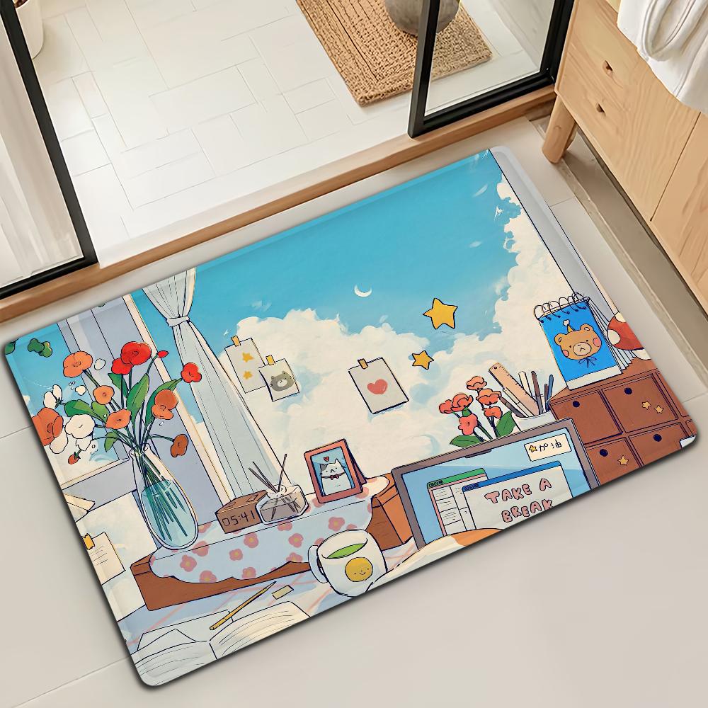 Fish Cat Cute Kawaii Door Mat Bath Microfiber Decorative Versatile Flannel Floor Mat Quick Dry Absorbent Non-slip Sole