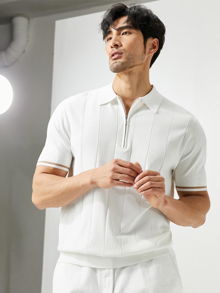 Мужское полосатое поло 2024 года: Трикотажная футболка с коротким рукавом и универсальным круглым вырезом