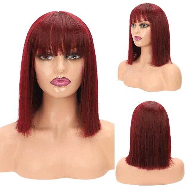Женские синтетические прямые короткие парики «боб» с челкой, синий, золотой, красный, черный, белый, фиолетовый, зеленый, коричневый, женский парик для косплея