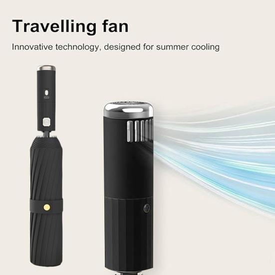 Sun Protection Umbrella with Fan Rechargeable UV Blocking Umbrella Portable Waterproof Windproof Outdoor Automatic Folding Sun Rain Umbrella