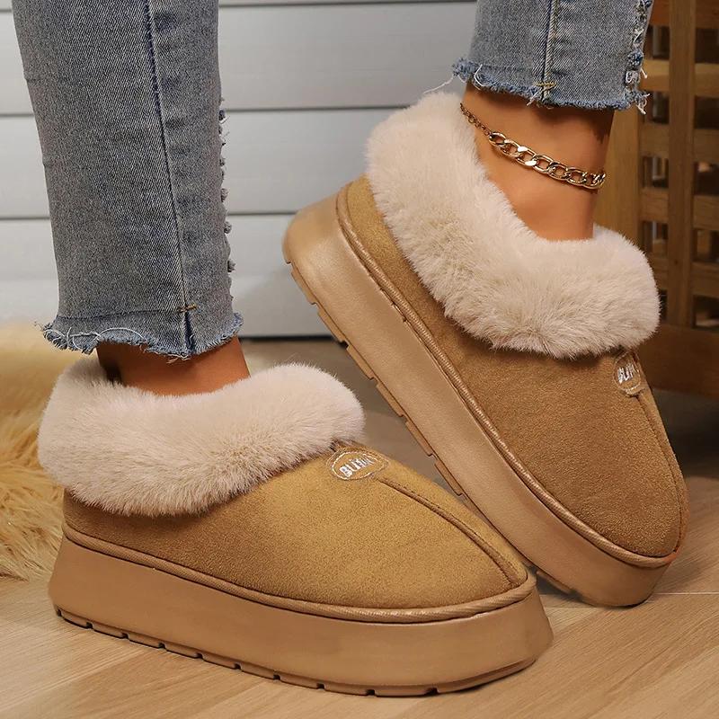 Fashion Women's Flat Warm Faux Fur Snow Boots Winter New Lightweight Slip On Ankle Boots Woman Comfortable Non Slip Slip On Cotton Shoes