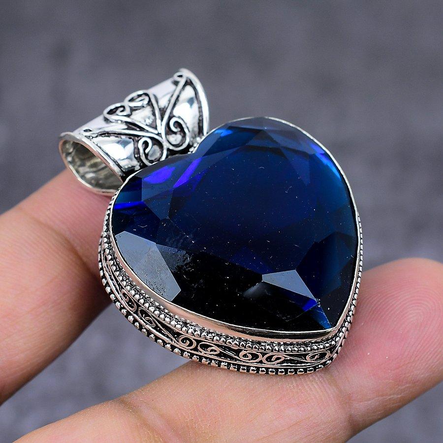 Подвеска из стерлингового серебра 925 пробы с натуральным голубым топазом 1,73 дюйма L1U34