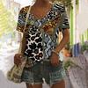 Футболки с принтом змеи, V-образный вырез, женская сексуальная леопардовая цифровая футболка с принтом 3D, с короткими рукавами, модный женский топ