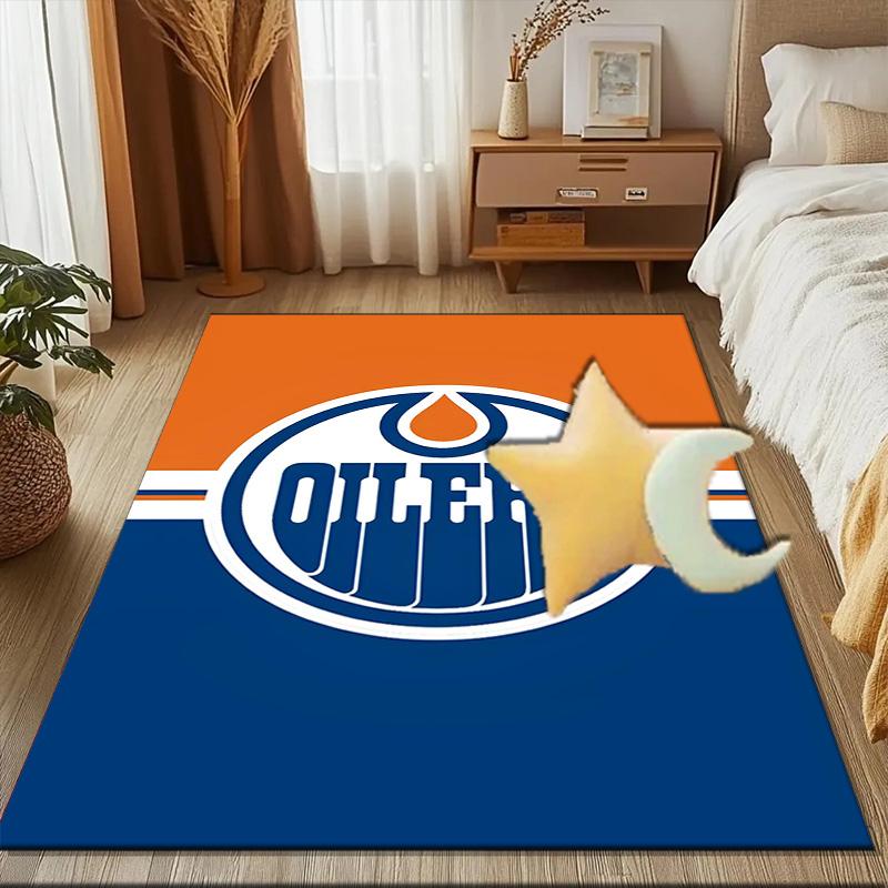 Energetic Oilers Team Spirit Floor Mat for Living Room, Game Rooms, Office, Bedroom, Office Floor Mat Playful Design, Christmas fan gifts