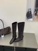Slope heel square head leather face high tube boots autumn and winter retro temperament commuting but knee knight boots and skirt