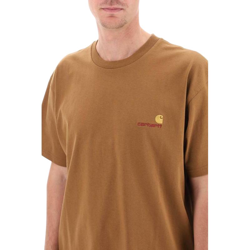 Carhartt WIP Однотонная повседневная футболка с круглым вырезом и коротким рукавом Мужские топы Хаки I029956-HZ-XX