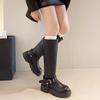 Модные ретро ботинки на толстой подошве 2025 осень и зима женские ботинки толстый каблук высокая высота голенища и стройность удобные рыцарские ботинки